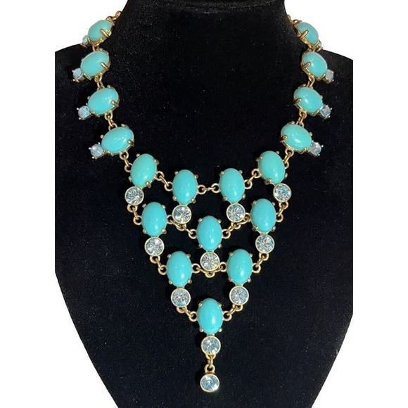 Elegant Turquoise And Gold Statement Necklace 24”